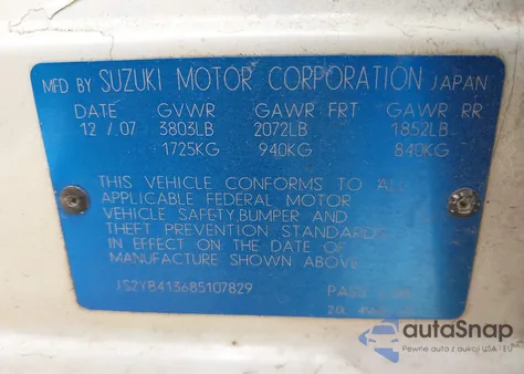 2008 Suzuki Sx4 Convenience/Touring из США, поврежденный, VIN JS2YB413685107829